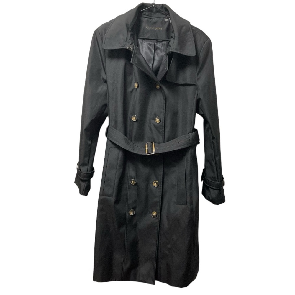 Calvin Klein Stylish Hooded Belted Button Down Long Rainproof Trench Coat!